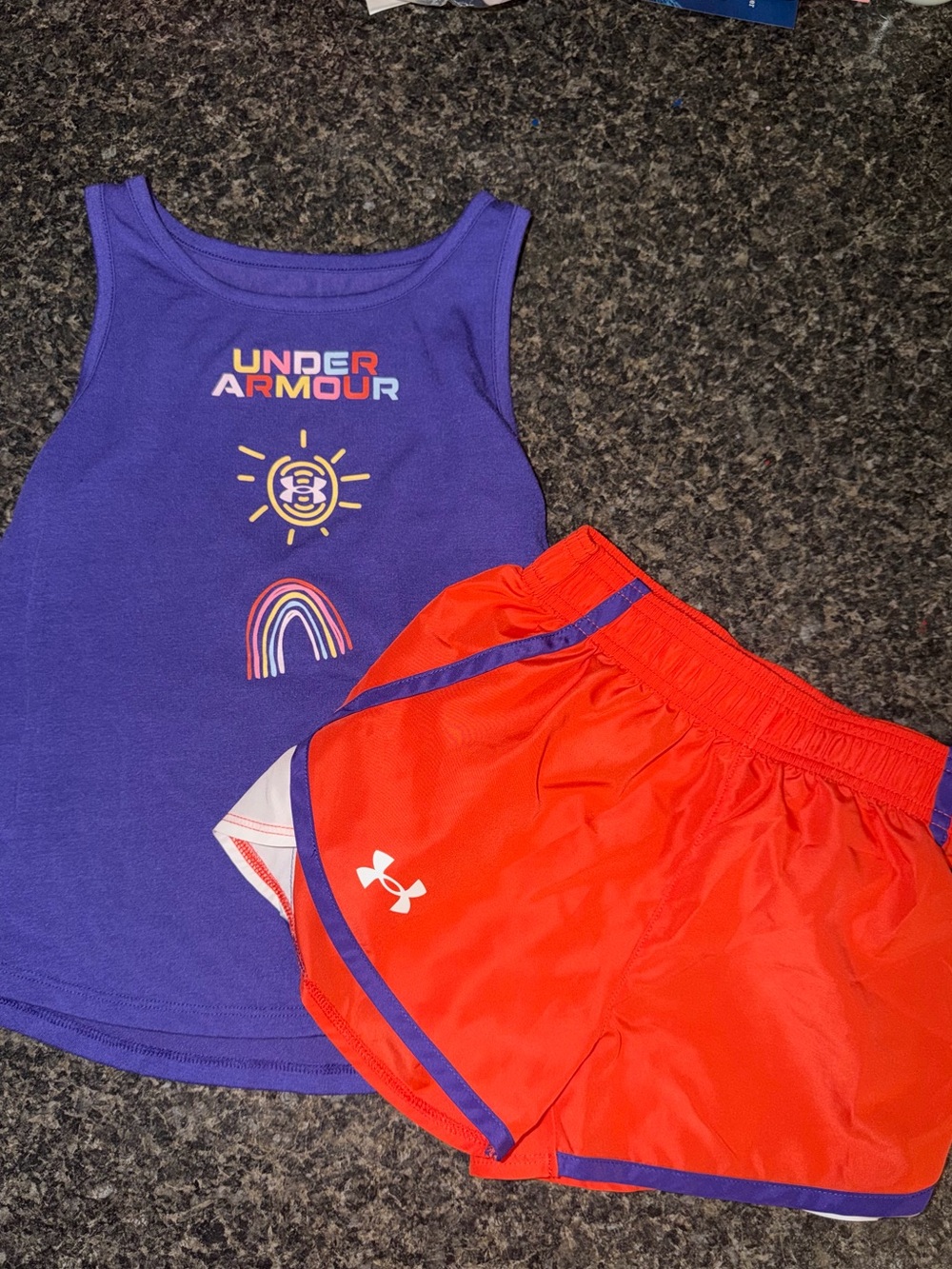 Under Armour Purple Tank Top with Red Athletic Shorts
